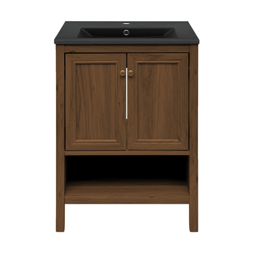 Swiss Madison Chateau 24" Freestanding Bathroom Vanity - Brown Oak with Black Sink Top - SM-BV0601BO-MB