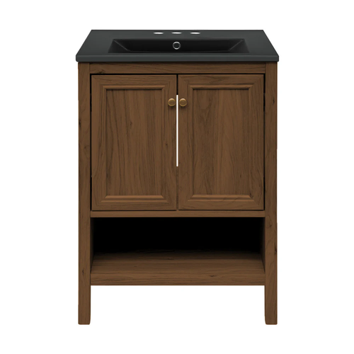 Swiss Madison Chateau 24" Freestanding Bathroom Vanity - Brown Oak with Black 3-Hole Centerset Sink Top - SM-BV0601BO-3CMB