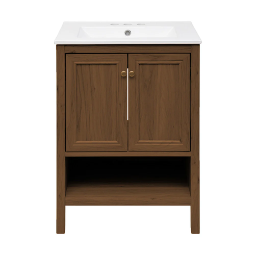Swiss Madison Chateau 24" Freestanding Bathroom Vanity - Brown Oak with White 3-Hole Centerset Sink Top - SM-BV0601BO-3C