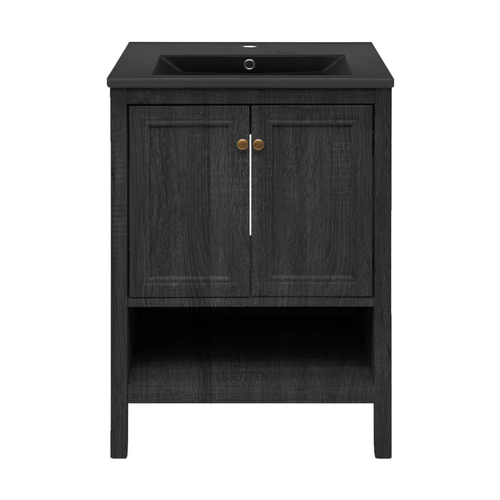Swiss Madison Chateau 24" Freestanding Bathroom Vanity - Black Oak with Black Sink Top - SM-BV0601AO-MB