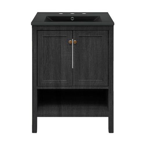 Swiss Madison Chateau 24" Freestanding Bathroom Vanity - Black Oak with Black 3-Hole Widespread Sink Top - SM-BV0601AO-3WMB