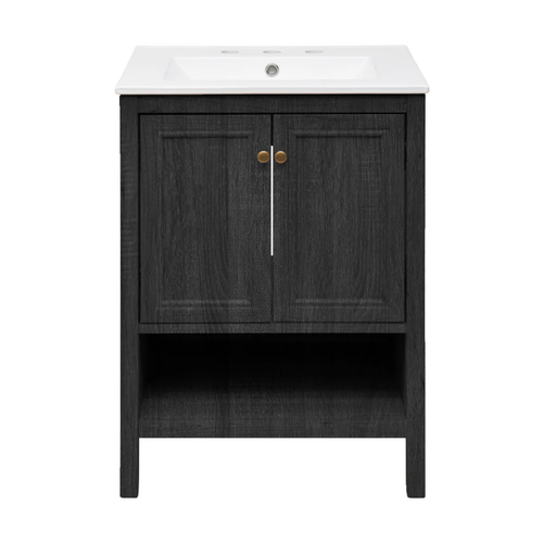 Swiss Madison Chateau 24" Freestanding Bathroom Vanity - Black Oak with White 3-Hole Widespread Sink Top - SM-BV0601AO-3W
