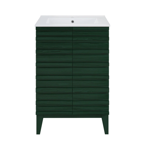 Swiss Madison Cascade 24" Freestanding Bathroom Vanity - Green Oak with White Sink Top - SM-BV470GA