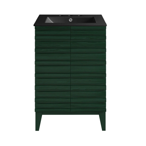 Swiss Madison Cascade 24" Freestanding Bathroom Vanity - Green Oak with Black 3-Hole Widespread Sink Top - SM-BV470GA-3WMB