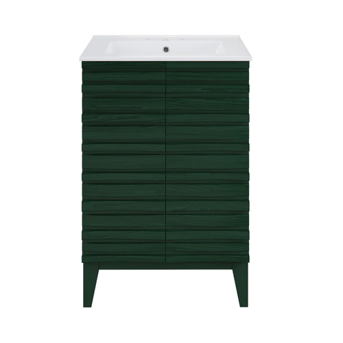 Swiss Madison Cascade 24" Freestanding Bathroom Vanity - Green Oak with White 3-Hole Widespread Sink Top - SM-BV470GA-3W