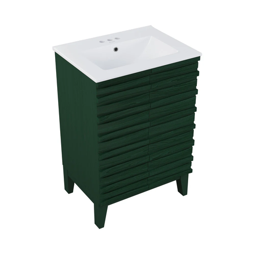 Swiss Madison Cascade 24" Freestanding Bathroom Vanity - Green Oak with White 3-Hole Centerset Sink Top - SM-BV470GA-3C