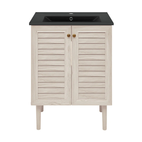 Swiss Madison Bron 24" Freestanding Bathroom Vanity - White Oak with Black Sink Top - SM-BV6201WO-MB