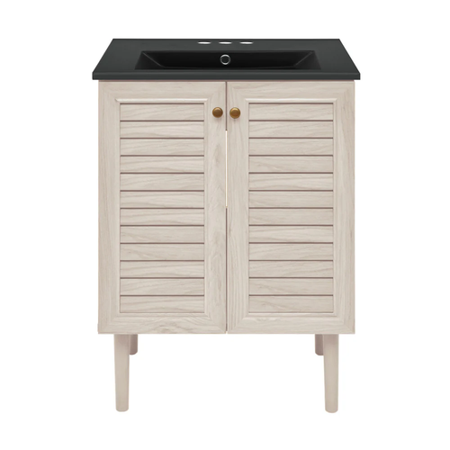 Swiss Madison Bron 24" Freestanding Bathroom Vanity - White Oak with Black 3-Hole Centerset Sink Top - SM-BV6201WO-3CMB