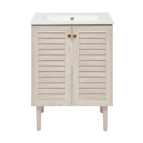 Swiss Madison Bron 24" Freestanding Bathroom Vanity - White Oak with White 3-Hole Widespread Sink Top - SM-BV6201WO-3W