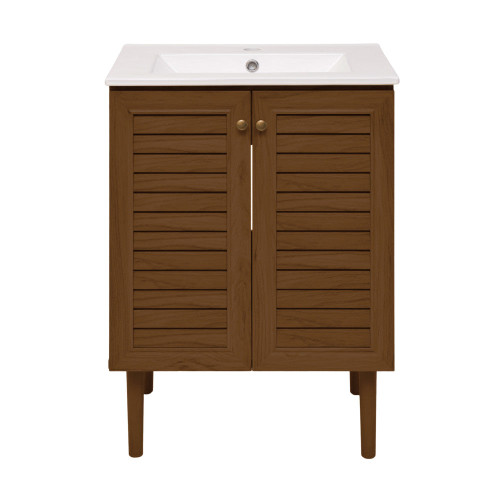 Swiss Madison Bron 24" Freestanding Bathroom Vanity - Brown Oak with White Sink Top - SM-BV6201BO