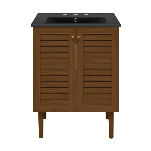 Swiss Madison Bron 24" Freestanding Bathroom Vanity - Brown Oak with Black 3-Hole Widespread Sink Top - SM-BV6201BO-3WMB