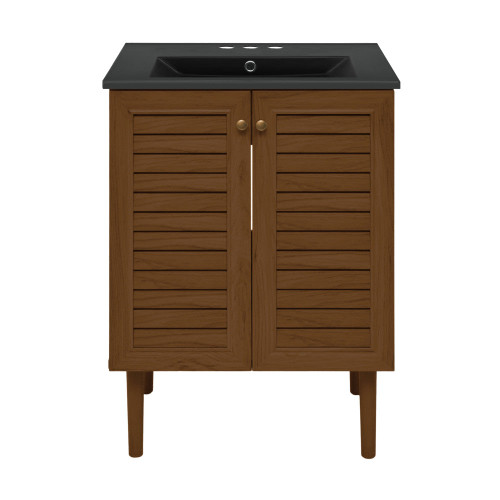 Swiss Madison Bron 24" Freestanding Bathroom Vanity - Brown Oak with Black 3-Hole Centerset Sink Top - SM-BV6201BO-3CMB