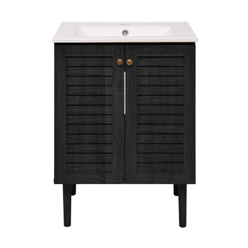 Swiss Madison Bron 24" Freestanding Bathroom Vanity - Black Oak with White Sink Top - SM-BV6201AO
