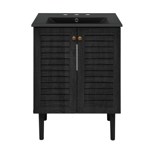 Swiss Madison Bron 24" Freestanding Bathroom Vanity - Black Oak with Black 3-Hole Widespread Sink Top - SM-BV6201AO-3WMB