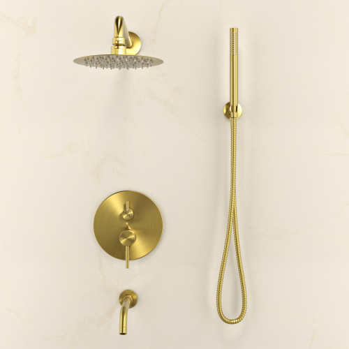 Swiss Madison Ivy 1.8 GPM Wall Mount Fixed Shower Head with Hand Sprayer and Tub Filler - Brushed Gold, Valve Included - SM-SH0901BG Swiss Madison Ivy 1.8 GPM Wall Mount Fixed Shower Head with Hand Sprayer and Tub Filler - Brushed Gold, Valve Included - SM-SH0901BG