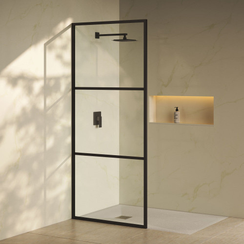 Swiss Madison  Claire 34" x 76" Framed Fixed 3/8 in. (10mm) Clear Tempered Glass Shower Door with Black Matte Frame - SM-SD1901MB