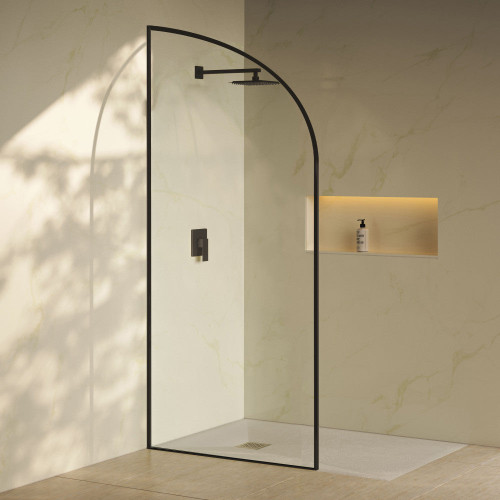 Swiss Madison  Demi 34" x 76" Framed Fixed 3/8 in. (10mm) Clear Tempered Glass Shower Door with Black Matte Frame - SM-SD8901MB