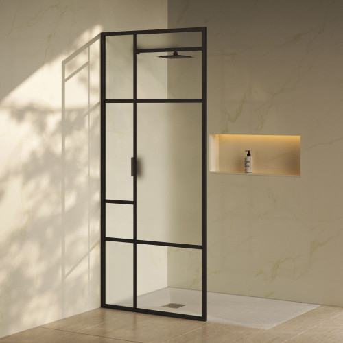 Swiss Madison Leiden 34" x 78" Framed Fixed 3/8 in. (10mm) Frosted Tempered Glass Shower Door with Matte Black Frame - SM-SD9101MB