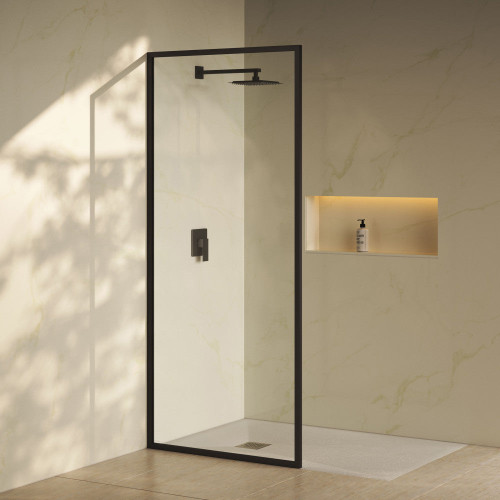 Swiss Madison Pierre 34" x 76" Framed Fixed 3/8 in. (10mm) Clear Tempered Glass Shower Door with Black Matte Frame - SM-SD2701MB