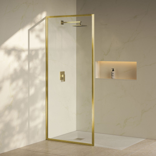 Swiss Madison  Pierre 34" x 76" Framed Fixed 3/8 in. (10mm) Clear Tempered Glass Shower Door with Gold Brushed Frame - SM-SD2701BG