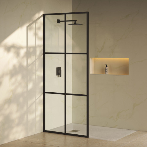 Swiss Madison Virage 34" x 76" Framed Fixed 3/8 in. (10mm) Clear Tempered Glass Shower Door with Black Matte Frame - SM-SD2401MB