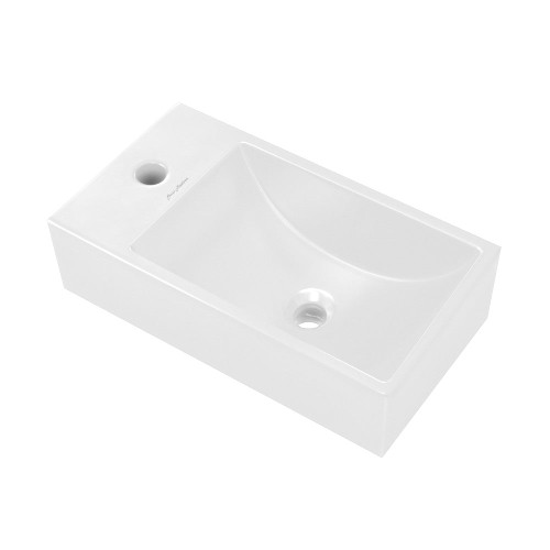 Swiss Madison  Lisse 16" Concrete Rectangle Wall-Mounted Sink with Left Side Faucet Mount - Matte White - SM-WS6301MW