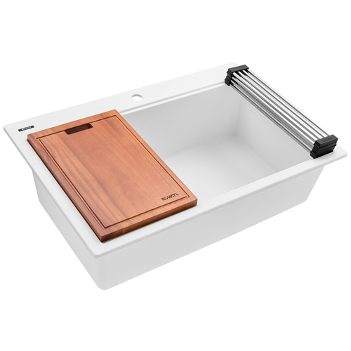 Ruvati 33-inch Drop-in Topmount Workstation Granite Composite Quartz Kitchen Sink - Arctic White - RVG1303WH