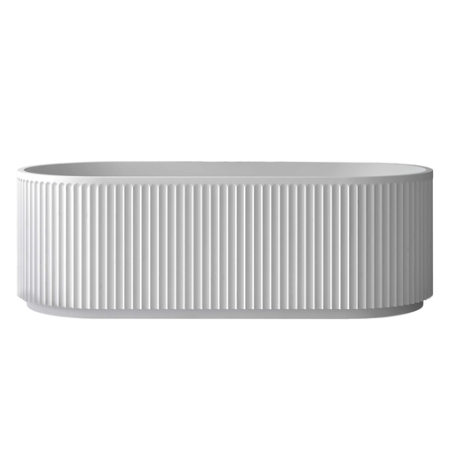 Ruvati 59-inch Fluted Freestanding Soaking Bathtub epiStone Solid Surface Modern Matte White - RVB6799WH