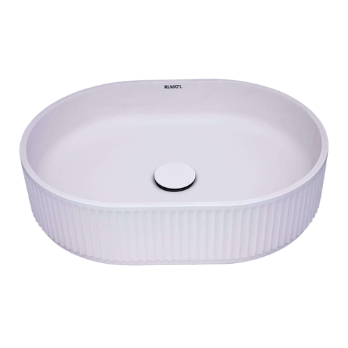 Ruvati 23 x 14 inch Fluted Vessel Bathroom Sink epiStone Solid Surface Modern Oval Matte White - RVB2823WH