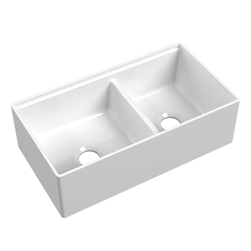 Ruvati 33 inch Fireclay Workstation White Farmhouse Kitchen Sink Apron Front Double Bowl - RVL2382WH