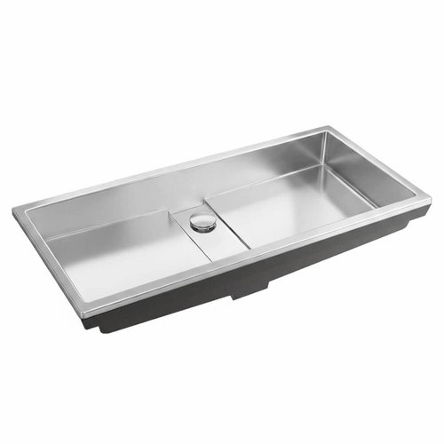 Ruvati 33 x 12 inch Brushed Stainless Steel Semi-Recessed Drop-in Topmount Ramp Bathroom Sink Stainless Steel  RVH6244ST