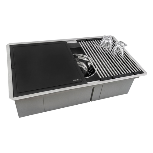 Ruvati 33-inch Workstation Dual Tier Nova Double Bowl Low Divide Undermount Stainless Steel Kitchen Sink - RVH8254