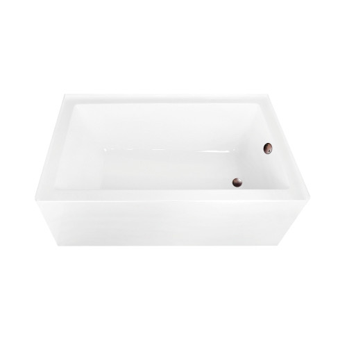 Kingston Brass 60" Acrylic Rectangular 3-Wall Alcove Tub Combo with Waste and Overflow Drain (Right Hand Drain), Glossy White/Oil Rubbed Bronze - CVTAP603622R5