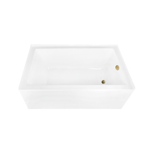 Kingston Brass 60" Acrylic Rectangular 3-Wall Alcove Tub Combo with Waste and Overflow Drain (Right Hand Drain), Glossy White/Brushed Brass - CVTAP603622R7