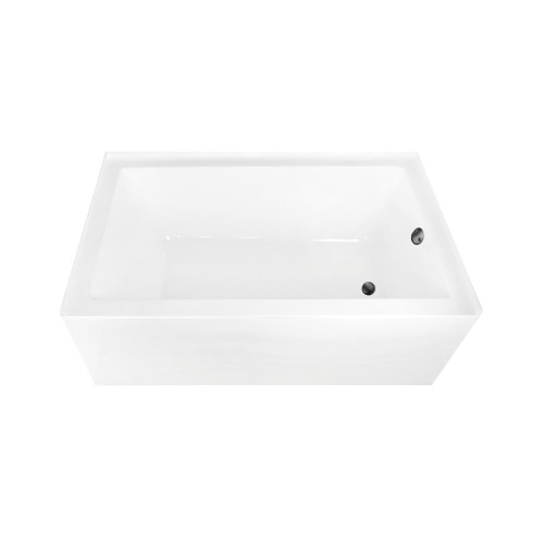 Kingston Brass 60" Acrylic Rectangular 3-Wall Alcove Tub Combo with Waste and Overflow Drain (Right Hand Drain), Glossy White/Matte Black - CVTAP603622R0