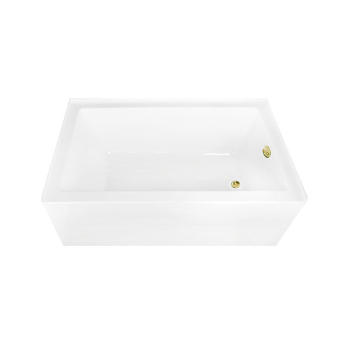 Kingston Brass 60" Acrylic Rectangular 3-Wall Alcove Tub Combo with Waste and Overflow Drain (Right Hand Drain), Glossy White/Polished Brass - CVTAP603622R2