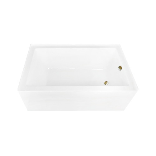Kingston Brass 60" Acrylic Rectangular 3-Wall Alcove Tub Combo with Waste and Overflow Drain (Right Hand Drain), Glossy White/Antique Brass - CVTAP603622R3