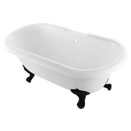 Kingston Brass 67" Acrylic Oval Double Ended Clawfoot Tub (No Faucet Drillings), Glossy White/Matte Black - VTDS672924JNH0