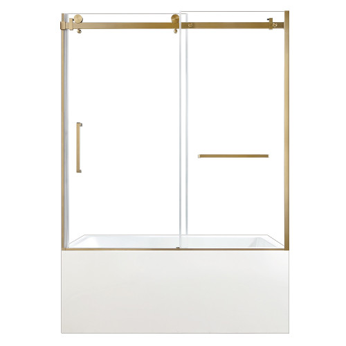 Kingston Brass 60" Acrylic Rectangular 3-Wall Alcove Tub Combo with Tub Door (Right Hand Drain), White/Brushed Brass - KVTAP603222R7