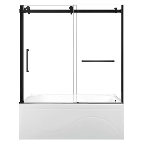 Kingston Brass 60" Acrylic Rectangular 3-Wall Anti-Skid Alcove Tub Combo with Tub Door (Right Hand Drain), White/Matte Black - KVTAP603216R0