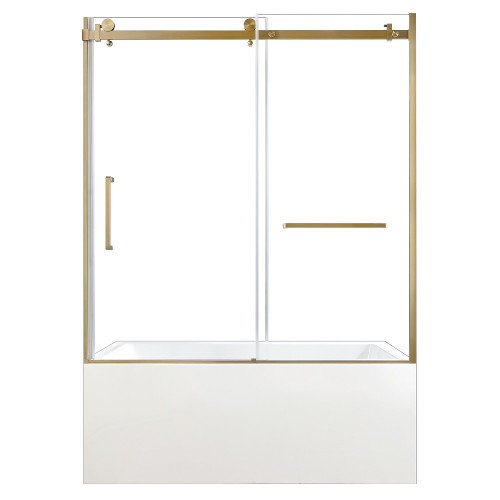 Kingston Brass 60" Acrylic Rectangular 3-Wall Alcove Tub Combo with Tub Door (Right Hand Drain), White/Brushed Brass - KVTDE603122R7