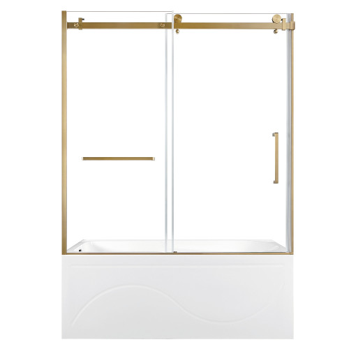Kingston Brass 60" Acrylic Rectangular 3-Wall Anti-Skid Alcove Tub Combo with Tub Door (Left Hand Drain), White/Brushed Brass - KVTAP603216L7