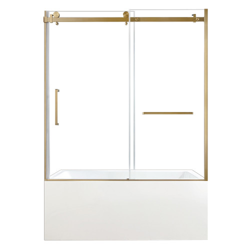 Kingston Brass 60" Acrylic Rectangular 3-Wall Anti-Skid Alcove Tub Combo with Tub Door (Right Hand Drain), White/Brushed Brass - KVTAP6032R22C7