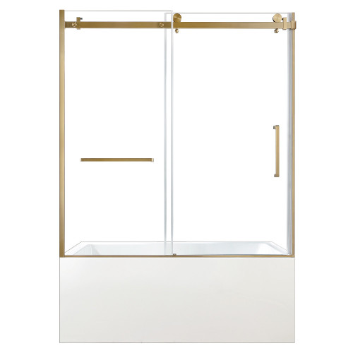 Kingston Brass 60" Acrylic Rectangular 3-Wall Anti-Skid Alcove Tub Combo with Tub Door (Left Hand Drain), White/Brushed Brass - KVTAP6032L22C7