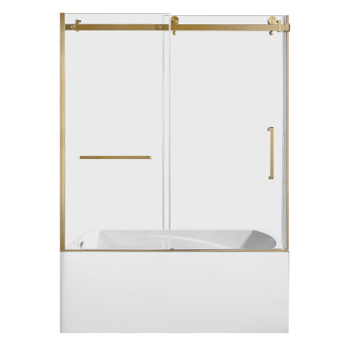 Kingston Brass 60" Acrylic Rectangular 3-Wall Alcove Tub Combo with Tub Door (Left Hand Drain), White/Brushed Brass - KVTAM6032L217