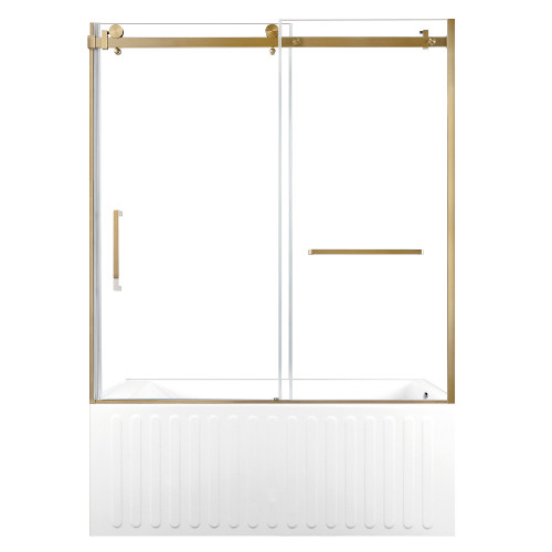 Kingston Brass 60" Acrylic Rectangular 3-Wall Alcove Tub Combo with Tub Door (Right Hand Drain), White/Brushed Brass - KVTDE603121R7