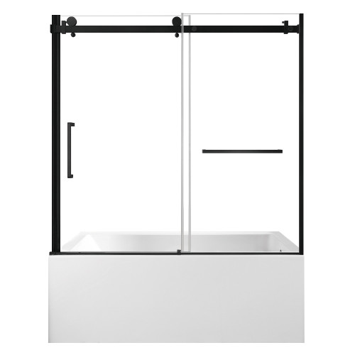 Kingston Brass 60" Acrylic Rectangular 3-Wall Anti-Skid Alcove Tub Combo with Tub Door (Right Hand Drain), White/Matte Black - KVTAP6031R22T0