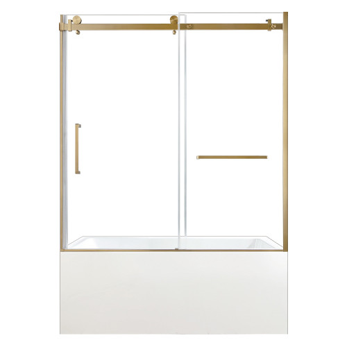 Kingston Brass 60" Acrylic Rectangular 3-Wall Anti-Skid Alcove Tub Combo with Tub Door (Right Hand Drain), White/Brushed Brass - KVTAP6031R22T7