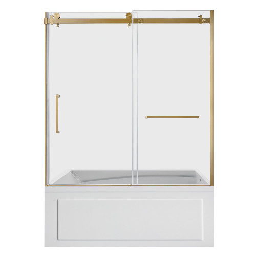 Kingston Brass 60" Acrylic Rectangular 3-Wall Anti-Skid Alcove Tub Combo with Tub Door (Right Hand Drain), White/Brushed Brass - KVTAM6032R22B7