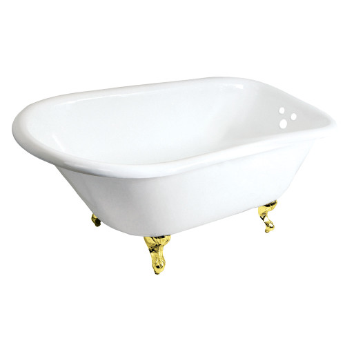 Kingston Brass 48" Cast Iron Classic Flat-Rim Roll Top Clawfoot Tub (3-3/8" Wall Drillings), White/Polished Brass - VCT3D483018NT2